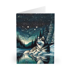 Cartes de voeux, Malamute d'Alaska, clair de lune, Cartes de correspondance vierges, Papeterie pour amoureux des chiens, Cartes de remerciement manuscrites