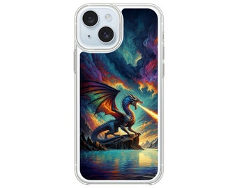 Fire Breathing Dragon Clear Phone Case Japanese Art Style for iPhone 15, iPhone 14, iPhone 13, 12, 11, SE, X, XS, XR, Dragon Phone Case
