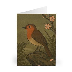 Japanisches Rotkehlchen, Komadori, Grußkarten zum Thema Natur (5er-Pack) - Vogel- und Blumenmuster, perfekt für Geburtstage, Dankesnotizen, Einladungen