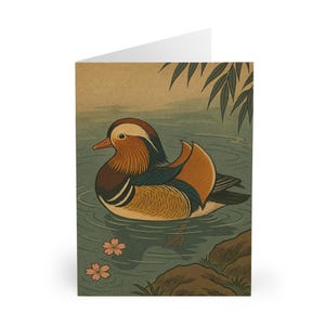 Set wenskaarten voor serene mandarijneend | Unieke kaarten voor alle gelegenheden, bedankkaarten, natuurcadeau, kaarten met Japanse kunst,