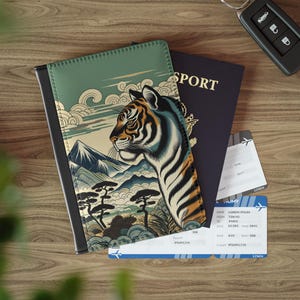 Passhülle, Reisepasshülle, Kartenhalter, Passhülle, Tiger im japanischen Yukiyo-e-Stil Art