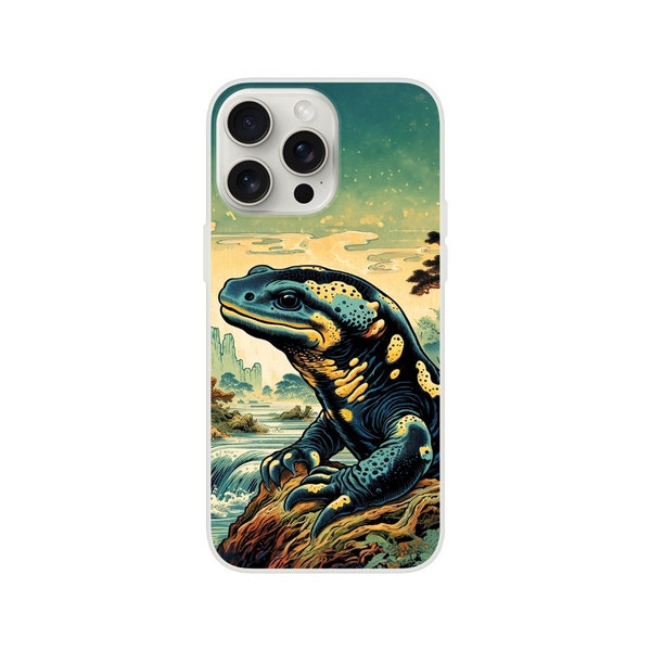 Coque de portable flexible Salamandre géante style art japonais pour iPhone 15, iPhone 14, 13, 12, 11, X, XR, XS, SE, Samsung S23, S22, S21, S20