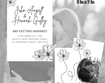 黒と白の結婚式招待状テンプレート、Canva結婚式招待状、デジタル結婚式招待状、クラシック招待状、黒と白の結婚式