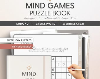 Mind Games Puzzle Book for reMarkable Paper Pro | Sudoku, Crossword Puzzles, and Wordsearches | Games for reMarkable | Brain Teasers Bundle