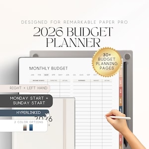 Planificateur budgétaire 2026 pour ReMarkable Paper Pro | Planificateur financier | Organisation budgétaire hypertexte | Suivi des dépenses, des économies et des dettes