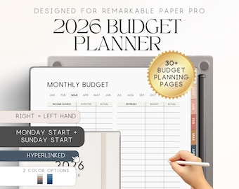 2026 Budget Planner for reMarkable Paper Pro | Financial Planner | Hyperlinked Budget Organization | Expense, Savings, & Debt Tracker