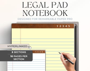 Legal Pad Notebook for reMarkable Paper Pro | Lined Legal Pad Notebook Template | Hyperlinked Professional PDF | Business Notes | Notepad