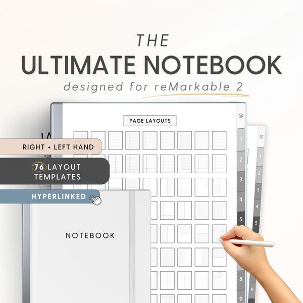 Notebook Templates for reMarkable 2 | Digital eInk Notebook | Hyperlinked PDF Note Templates | Right + Left Hand | Business + Meeting Notes