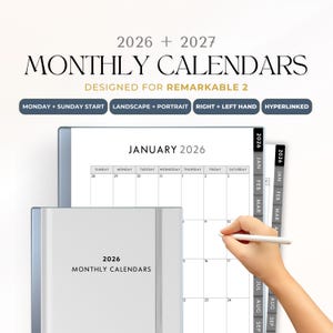 2026 Monatskalender für reMarkable 2 | Minimalistisch | Rechte Hand + Linke Hand | Sonntag Start + Montag Start | Hoch- und Querformat