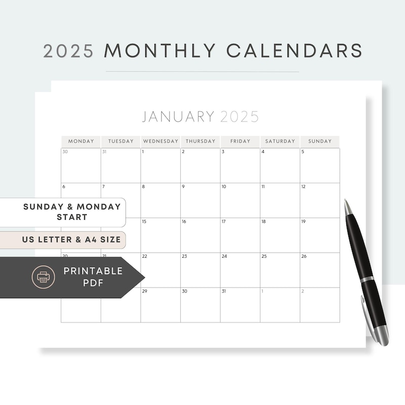 Printable 2025 Calendar Monday Start - Etsy