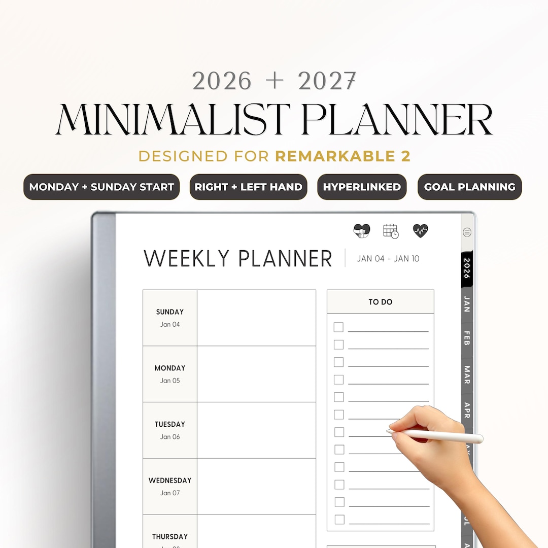 2026 Minimalist Productivity Planner for Remarkable 2 | 2026 + 2027 ...