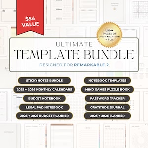 Templates Bundle for reMarkable 2 | Productivity Planner for reMarkable 2 | Daily Planner | Hyperlinked Notes | Organization Templates