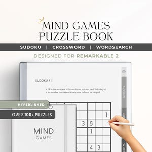 Libro de juegos mentales para reMarkable 2 / Sudokus, crucigramas y sopas de letras / Juegos de lógica para reMarkable / Paquete de acertijos