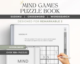 Mind Games Puzzle Book for reMarkable 2 | Sudoku, Crossword Puzzles, and Wordsearches | Logic Games for reMarkable | Brain Teasers Bundle