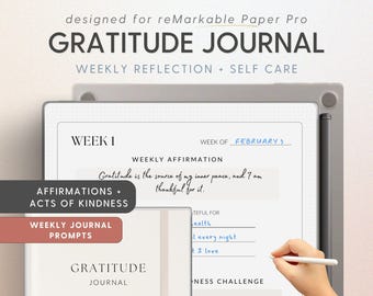 Gratitude Journal for reMarkable Paper Pro | Affirmations | Mental Health, Self Care & Mindfulness Journal | Reflection Diary | Wellness