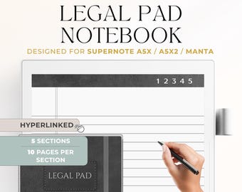 Legal Pad Notebook for Supernote A5x / A5x2 / Manta | Lined Legal Pad Notebook Template | Hyperlinked Lawyer Notepad | Reusable Notepad
