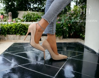 Stiletto High Heels - Solid Flock Pointed Toe, Office to Party, Plus Size Women's Shoes Available, wedding heels, party heels