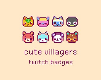 Cute Animal Villagers Pixel Twitch Sub Bit Badges, Twitch Stream Emotes, Kawaii Villagers, Set 5