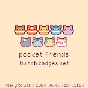 Pocket Friends Pixel Twitch Sub Bit Badges, Twitch Stream Emotes, Cute Animals, Set 1