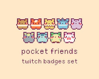 Pocket Friends Pixel Twitch Sub Bit Badges, Twitch Stream Emotes, Cute Animals, Set 1