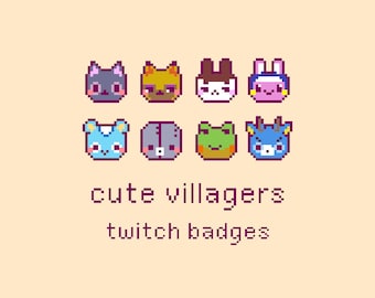 Cute Animal Villagers Pixel Twitch Sub Bit Badges, Twitch Stream Emotes, Kawaii Villagers, Set 7