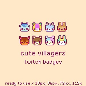 Cute Animal Villagers Pixel Twitch Sub Bit Badges, Twitch Stream Emotes, Kawaii Villagers, Set 2