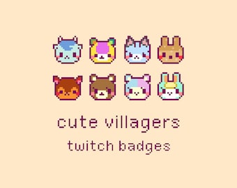 Cute Animal Villagers Pixel Twitch Sub Bit Badges, Twitch Stream Emotes, Kawaii Villagers, Set 2