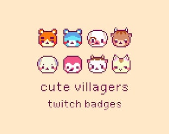 Cute Animal Villagers Pixel Twitch Sub Bit Badges, Twitch Stream Emotes, Kawaii Villagers, Set 9
