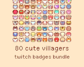 80 More Cute Villagers Pixel Twitch Sub Bit Badges, Twitch Stream Emotes, Kawaii Villagers, Set, Bundle