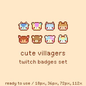 Cute Animal Villagers Pixel Twitch Sub Bit Badges, Twitch Stream Emotes, Kawaii Villagers, Set 12