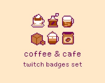 Coffee Pixel Twitch Sub Badges, Bit Badges, Discord Emotes, Twitch Kawaii Cute Cafe Food, Set 2