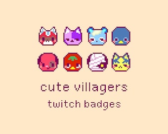 Cute Animal Villagers Pixel Twitch Sub Bit Badges, Twitch Stream Emotes, Kawaii Villagers, Set 3