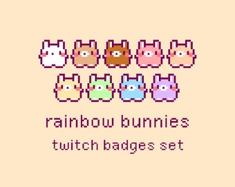 Rainbow Bunnies Pixel Twitch Sub Bit Badges, Twitch Stream Emotes, Kawaii Animals, Rainbow, Pride Bunnies, Stuffed Animals