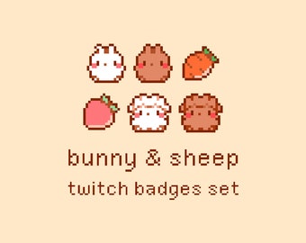 Bunny & Sheep Pixel Twitch Sub Bit Badges, Twitch Stream Emotes, Cute Sheep, Kawaii Bunny, Cottagecore Pixel Art
