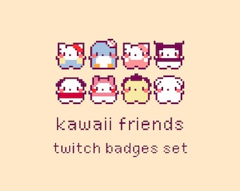 Kawaii Friends Pixel Twitch Sub Bit Badges, Twitch Stream Emotes, Cute Animals, Set 1