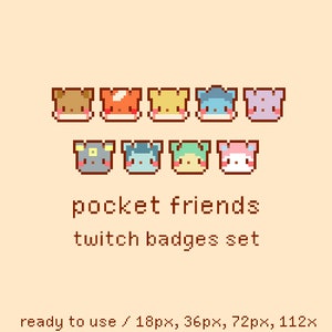 FREE Pocket Friends Set Pixel Twitch Sub Bit Badges, Twitch Stream Emotes, Cute Animals, Set 3