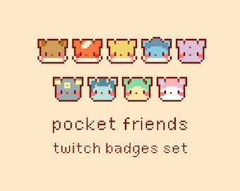 FREE Pocket Friends Set Pixel Twitch Sub Bit Badges, Twitch Stream Emotes, Cute Animals, Set 3