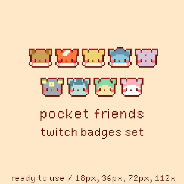 FREE Pocket Friends Set Pixel Twitch Sub Bit Badges, Twitch Stream Emotes, Cute Animals, Set 3