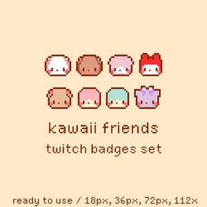 Kawaii Friends Pixel Twitch Sub Bit Badges, Twitch Stream Emotes, Cute Animals, Set 4