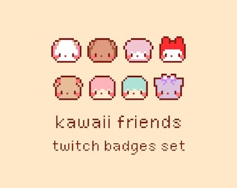 Kawaii Friends Pixel Twitch Sub Bit Badges, Twitch Stream Emotes, Cute Animals, Set 4