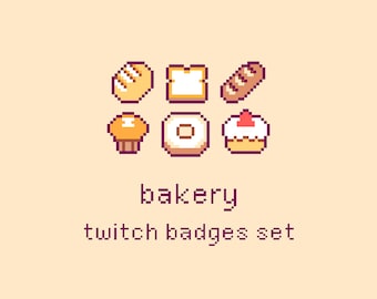 Bakery Pixel Twitch Sub Badges Set, Bit Badges, Kawaii Bread Cake Pixel Art Food
