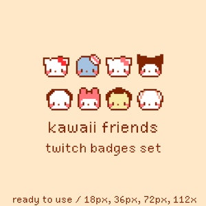 Kawaii Friends Pixel Twitch Sub Bit Badges, Twitch Stream Emotes, Cute Animals, Set 3