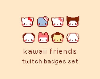 Kawaii Friends Pixel Twitch Sub Bit Badges, Twitch Stream Emotes, Cute Animals, Set 3