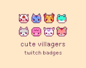 Cute Animal Villagers Pixel Twitch Sub Bit Badges, Twitch Stream Emotes, Kawaii Villagers, Set 4