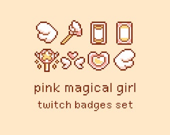 Pink Magical Girl Pixel Twitch Sub Bit Badges, Twitch Stream Emotes, Kawaii Magical Girl, Pink Witch Magic, White Witchy Aesthetic