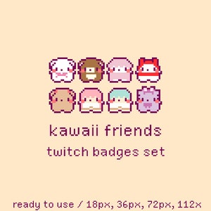 Kawaii Friends Pixel Twitch Sub Bit Badges, Twitch Stream Emotes, Cute Animals, Set 2