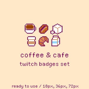 Coffee Pixel Twitch Sub Badges Set, Bit Badges, Kawaii Cute Cafe Food