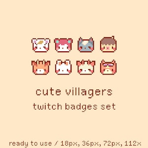 Cute Animal Villagers Pixel Twitch Sub Bit Badges, Twitch Stream Emotes, Kawaii Villagers, Set 11