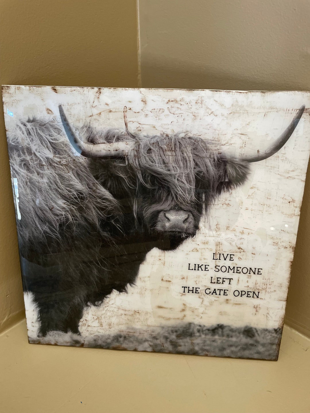 Country Wall Deco Highland Cow, Live Like Someone Left the Gate Open