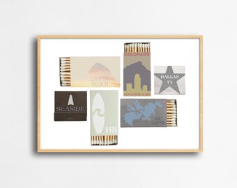 CUSTOM Matchbook Print | 6 Neutral Color Matchbooks | Digital Print to Download | Wall Print Art Decor